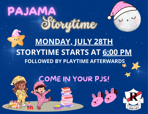Pajama Storytime on July 28th at 6 PM