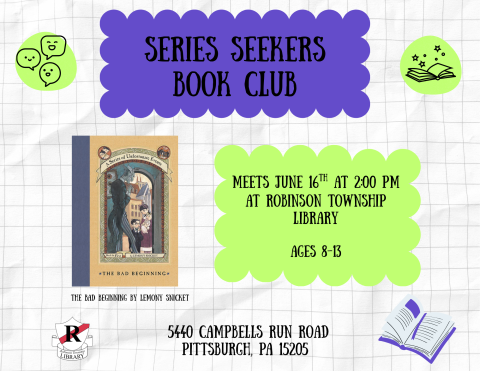 Series Seekers Book Club; Ages 8-13; June 16th at 2 PM