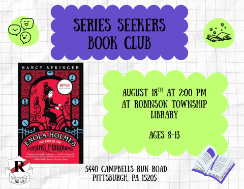 Series Seekers Book Club; Ages 8-13; July 21st at 2 PM