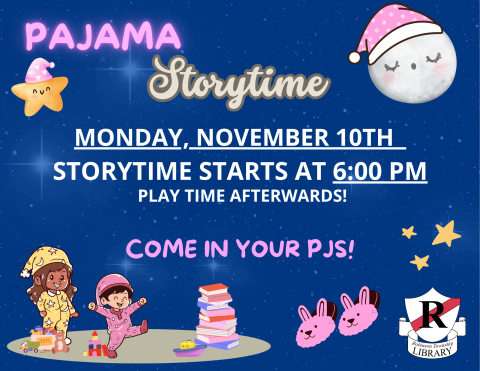 Pajama Storytime on November 10th at 6 pm