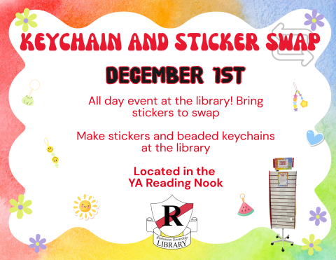 December 1st. All Day Sticker Swap at the Library. Bring trinkets or make your own