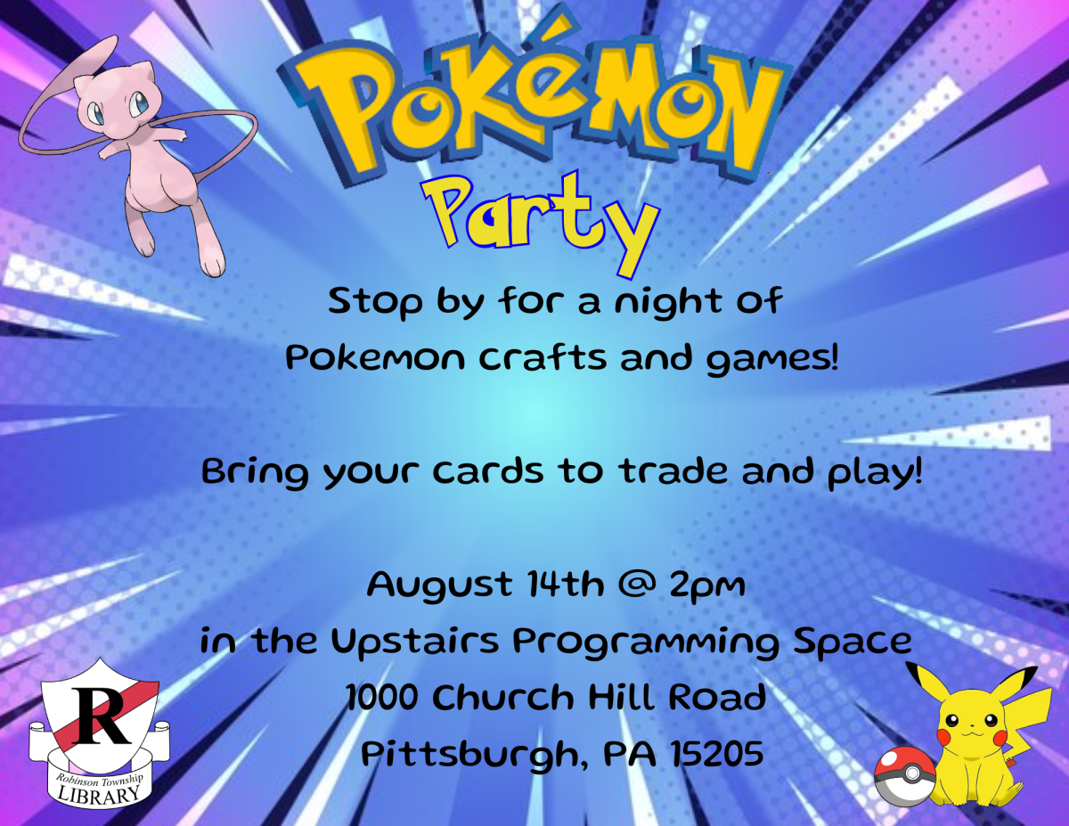 Join us for pokemon themed crafts and games. Bring your cards to trade and play!